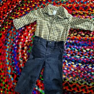 Carters Plaid Onesie And Grey Corduroy Set